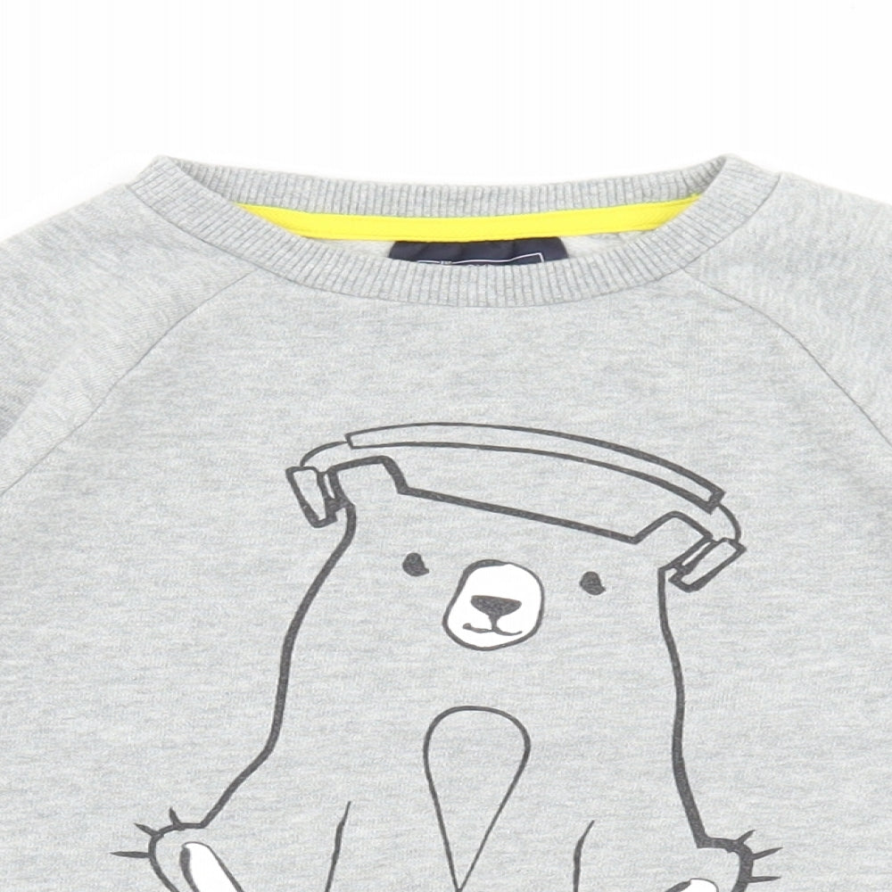 NEXT Boys Grey Round Neck Cotton Pullover Jumper Size 3-4 Years - Bear