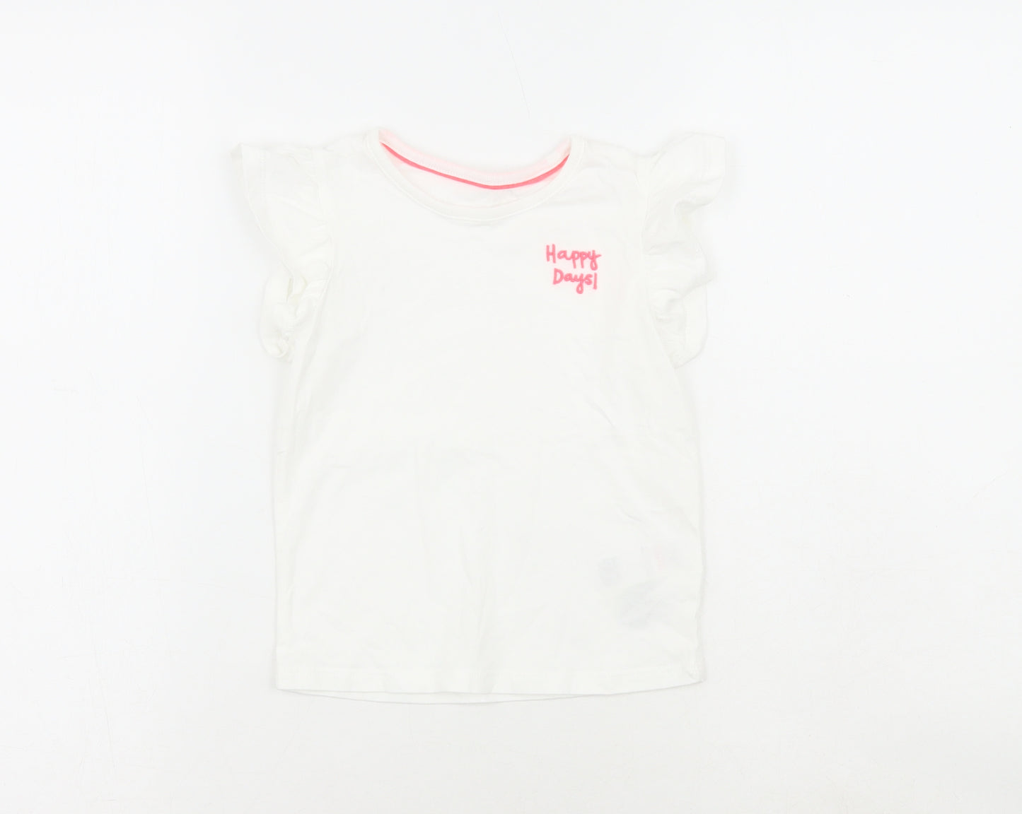 Marks and Spencer Girls White Cotton Basic T-Shirt Size 2-3 Years Round Neck