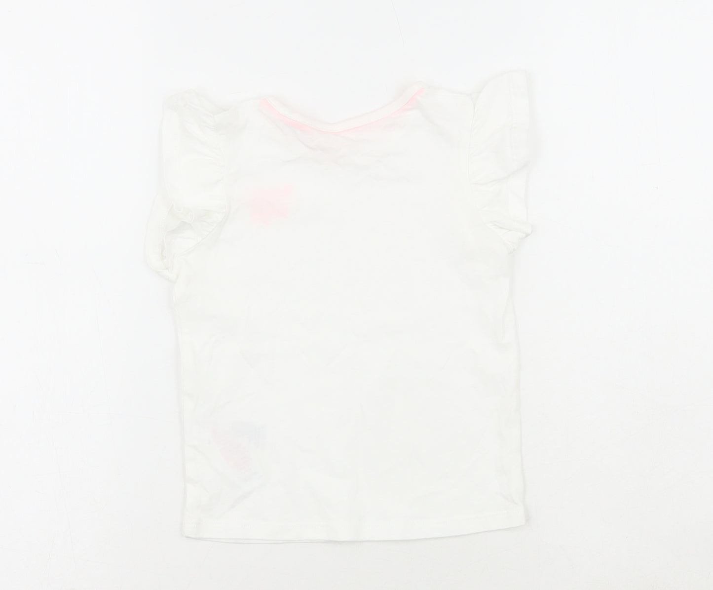 Marks and Spencer Girls White Cotton Basic T-Shirt Size 2-3 Years Round Neck
