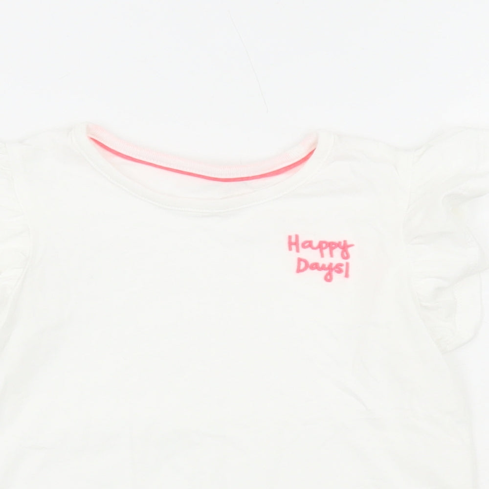 Marks and Spencer Girls White Cotton Basic T-Shirt Size 2-3 Years Round Neck