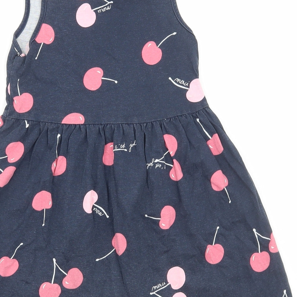 H&M Girls Blue Spotted Cotton Skater Dress Size 3-4 Years Round Neck