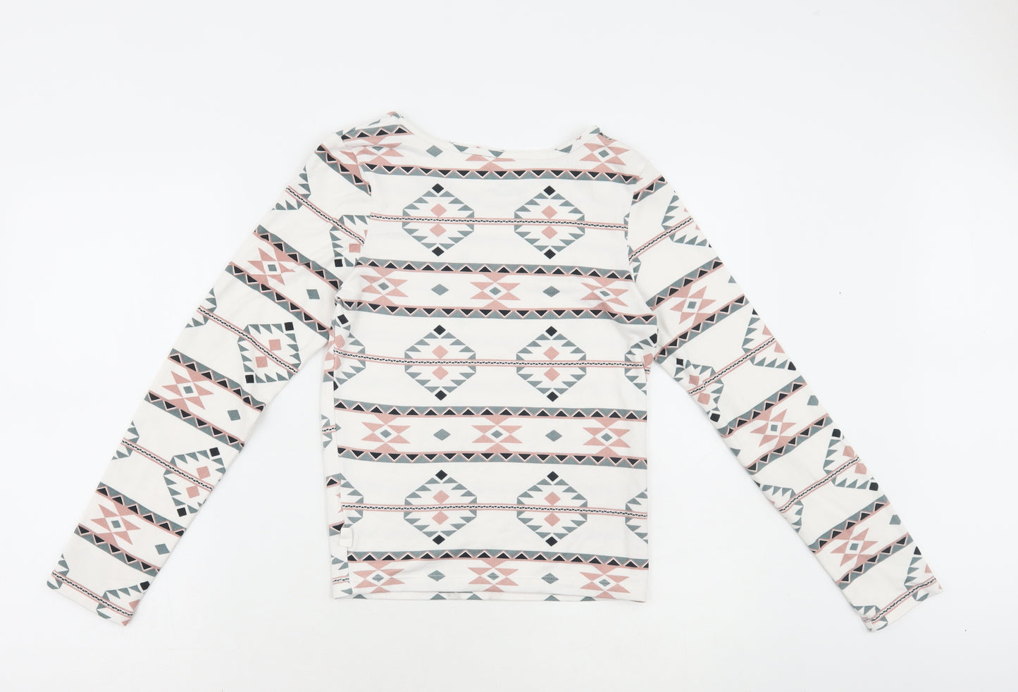 Primark Womens Multicoloured Geometric Polyester Basic T-Shirt Size XS Round Neck