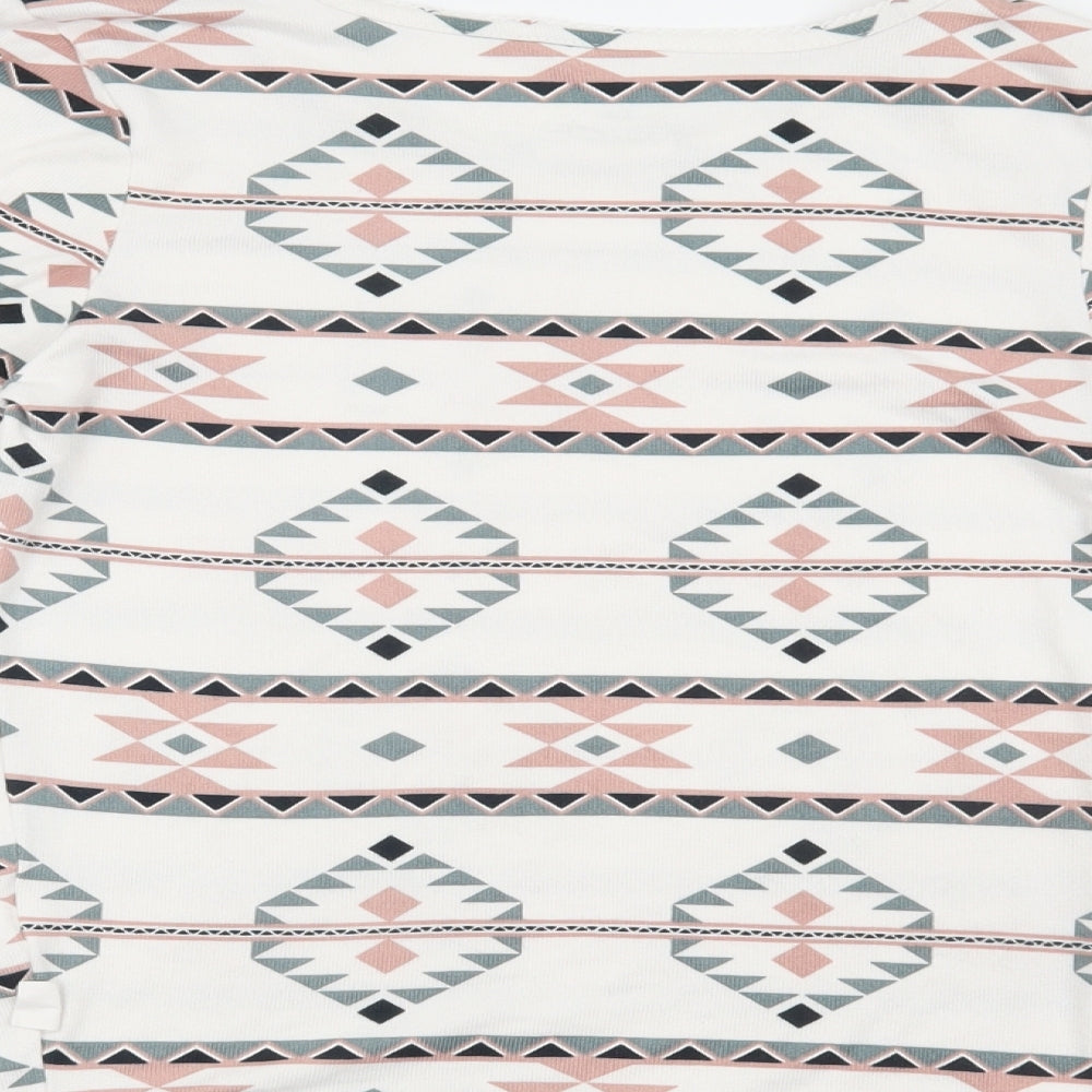 Primark Womens Multicoloured Geometric Polyester Basic T-Shirt Size XS Round Neck