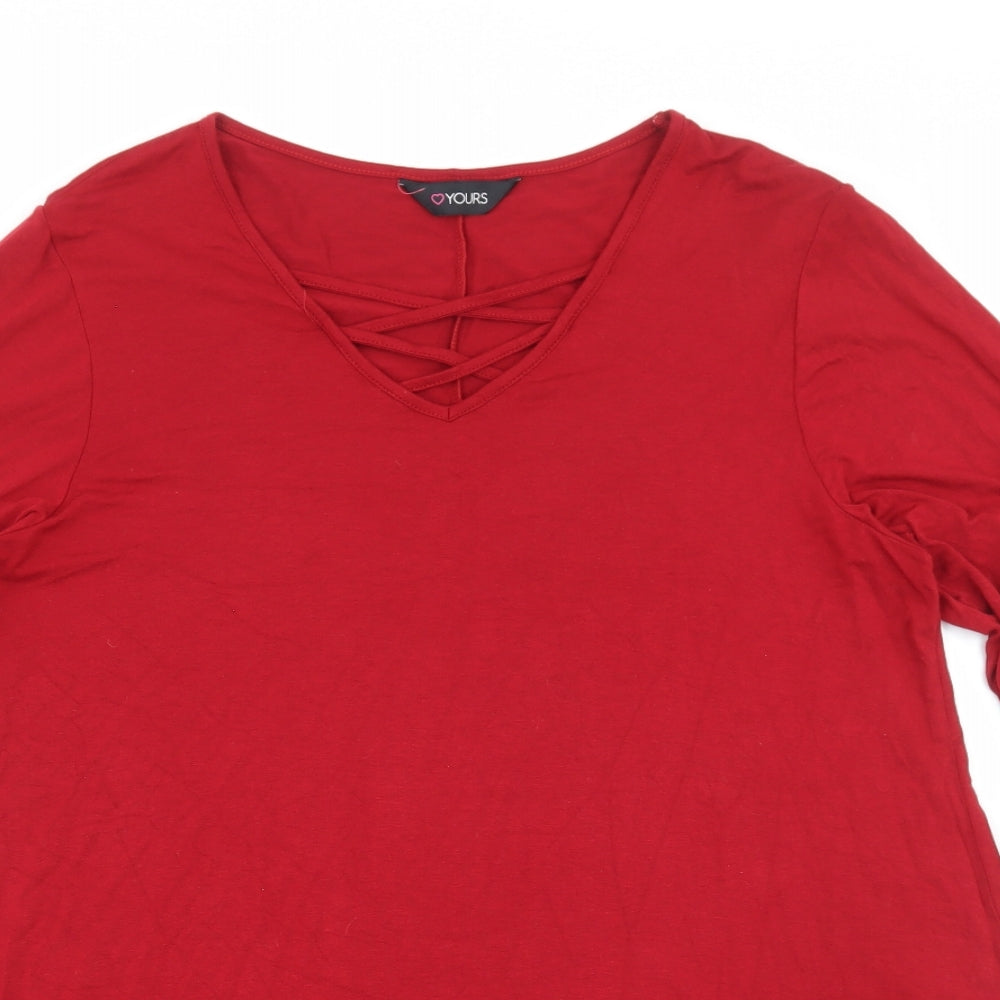Yours Womens Red Viscose Tunic Blouse Size 18 V-Neck