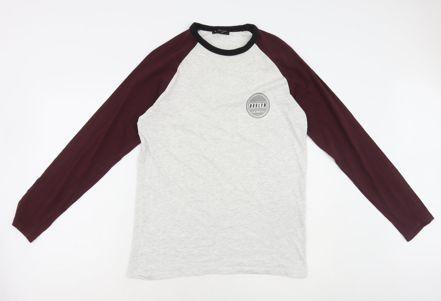 New Look Mens Grey Cotton T-Shirt Size M Round Neck