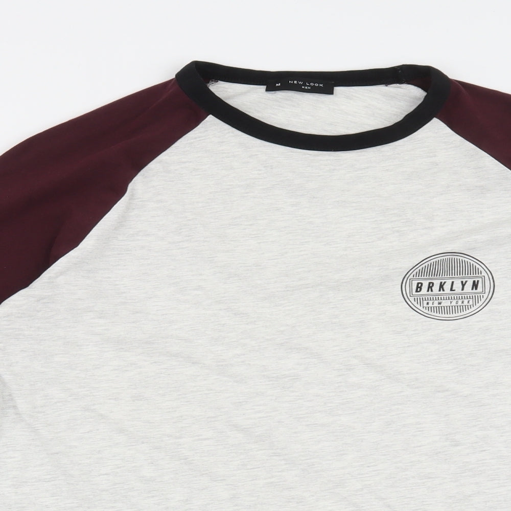 New Look Mens Grey Cotton T-Shirt Size M Round Neck