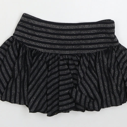 NEXT Girls Black Striped Viscose Skater Skirt Size 9 Years Regular