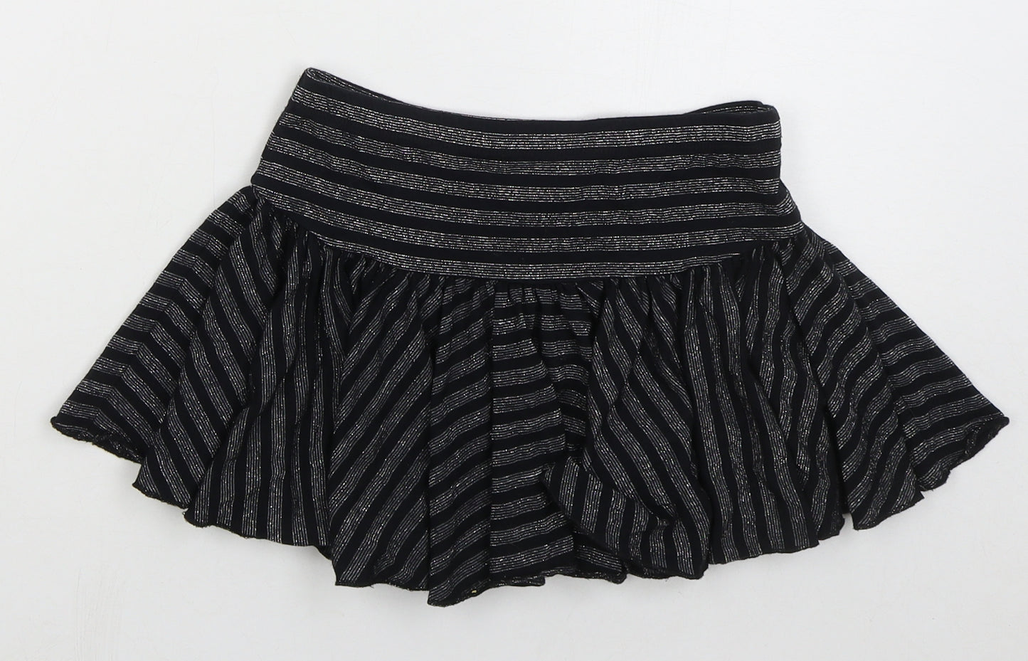 NEXT Girls Black Striped Viscose Skater Skirt Size 9 Years Regular