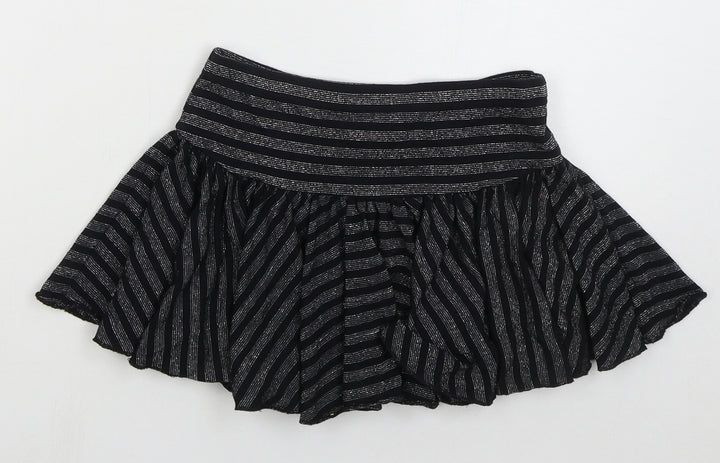 NEXT Girls Black Striped Viscose Skater Skirt Size 9 Years Regular