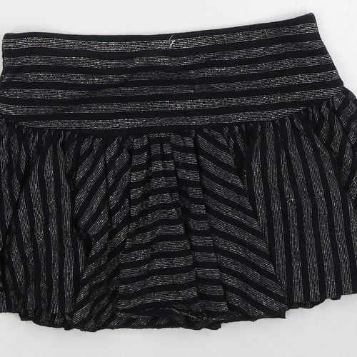 NEXT Girls Black Striped Viscose Skater Skirt Size 9 Years Regular