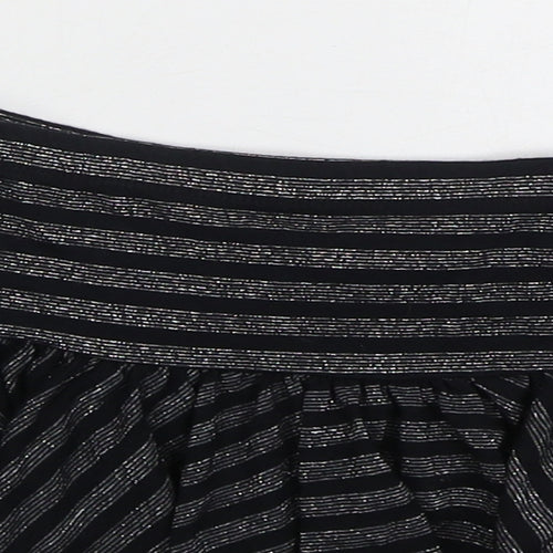 NEXT Girls Black Striped Viscose Skater Skirt Size 9 Years Regular