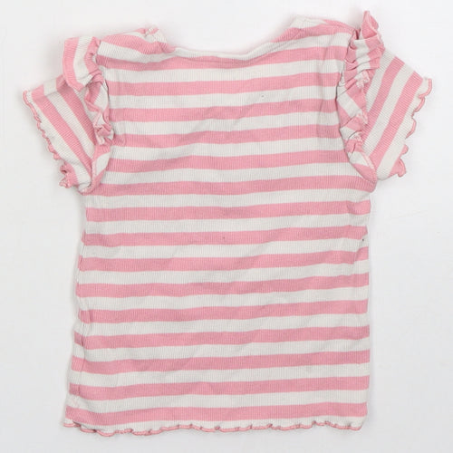 George Girls Pink Striped Cotton Basic T-Shirt Size 2-3 Years Crew Neck Pullover