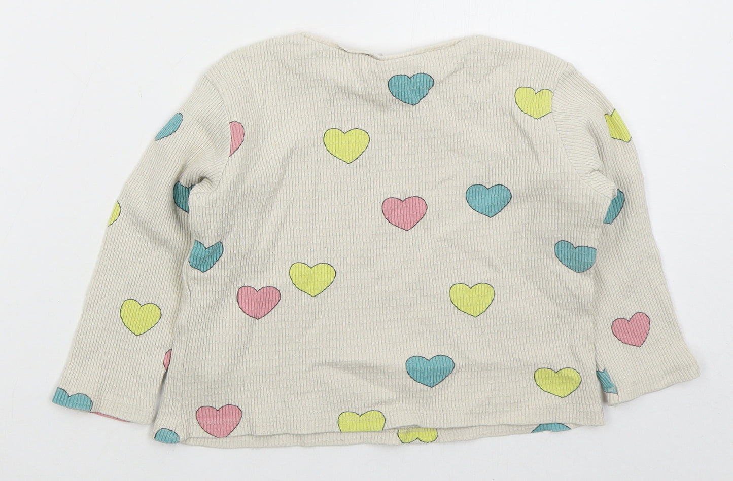 Zara Girls Beige Crew Neck Cotton Pullover Jumper Size 2-3 Years Pullover - Hearts