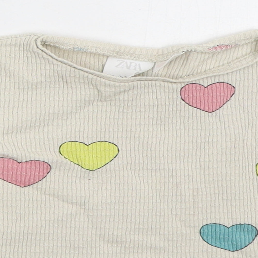 Zara Girls Beige Crew Neck Cotton Pullover Jumper Size 2-3 Years Pullover - Hearts