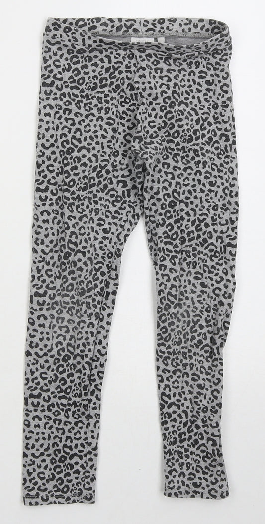Zara Girls Grey Animal Print Cotton Carrot Trousers Size 9 Months Regular