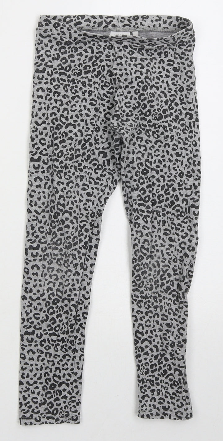 Zara Girls Grey Animal Print Cotton Carrot Trousers Size 9 Months Regular