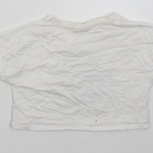 Matalan Girls White Cotton Cropped T-Shirt Size 9 Years Crew Neck Pullover - New York