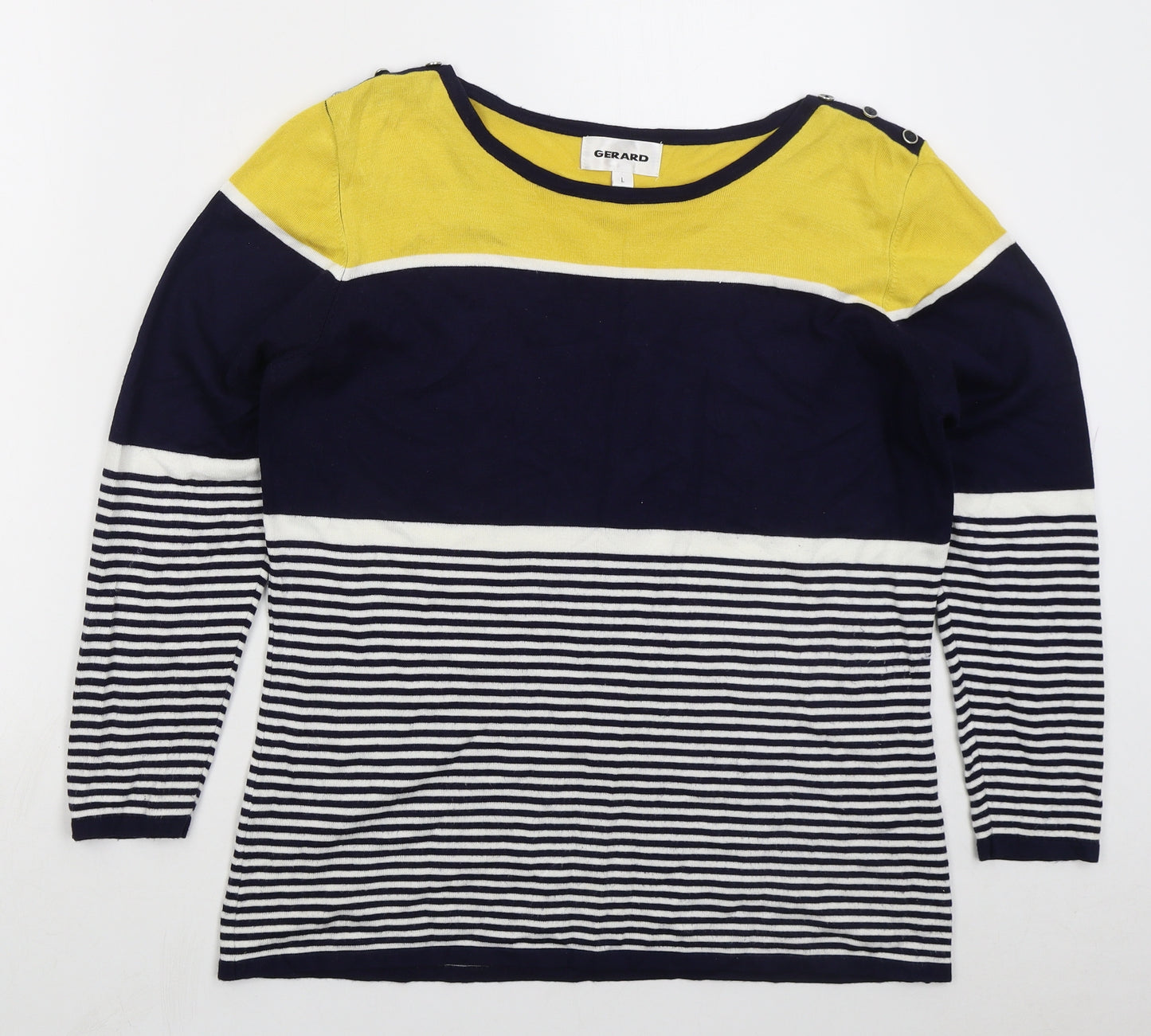 Grard Womens Blue Boat Neck Striped Viscose Pullover Jumper Size L