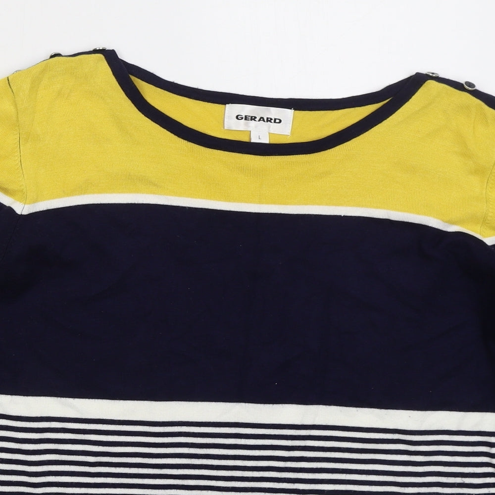 Grard Womens Blue Boat Neck Striped Viscose Pullover Jumper Size L