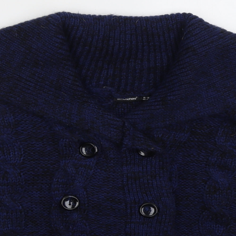 Atmosphere Womens Blue Collared Acrylic Cardigan Jumper Size 16