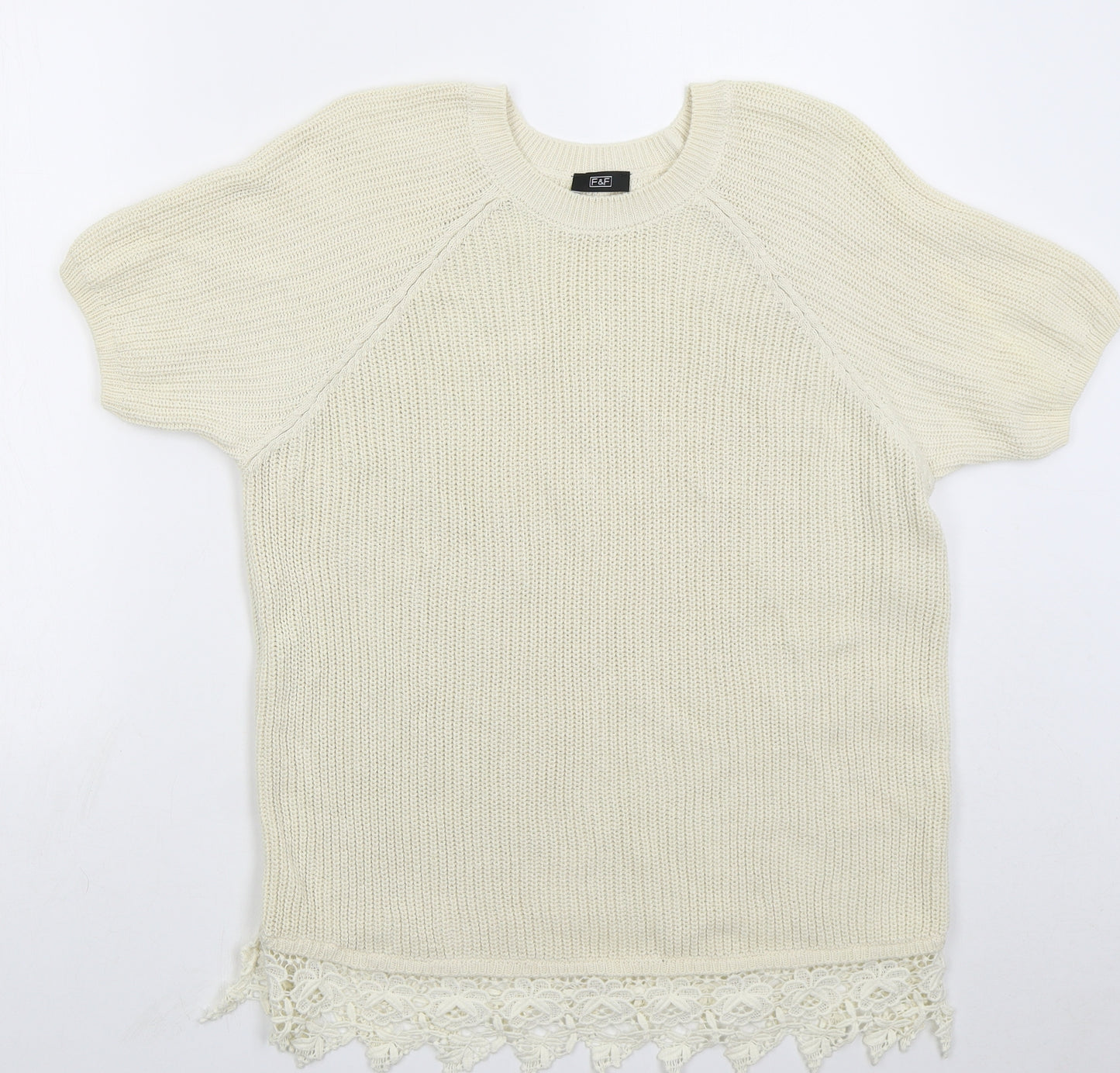 F&F Womens Beige Crew Neck Cotton Pullover Jumper Size 14