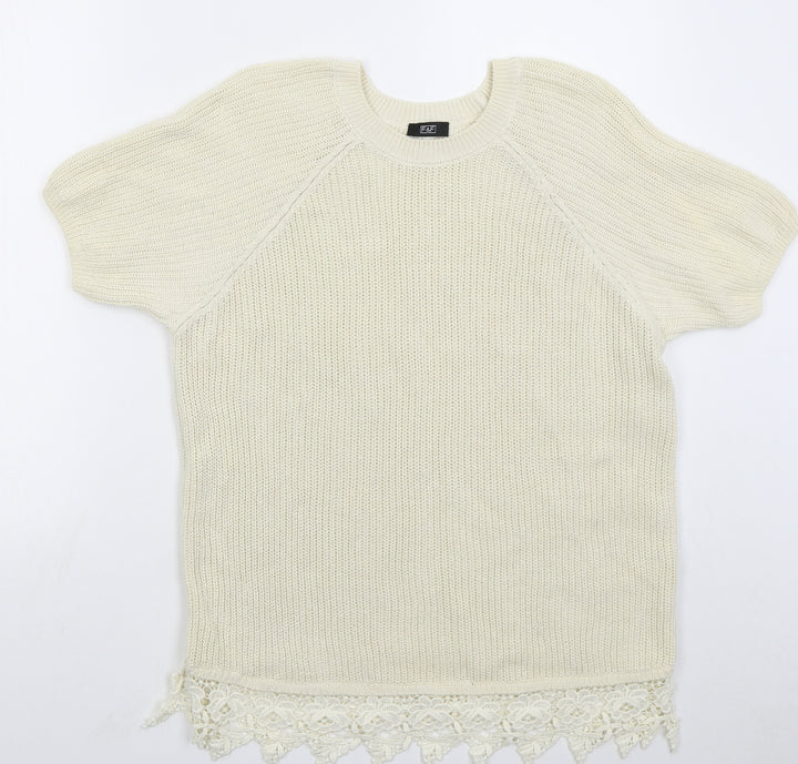 F&F Womens Beige Crew Neck Cotton Pullover Jumper Size 14