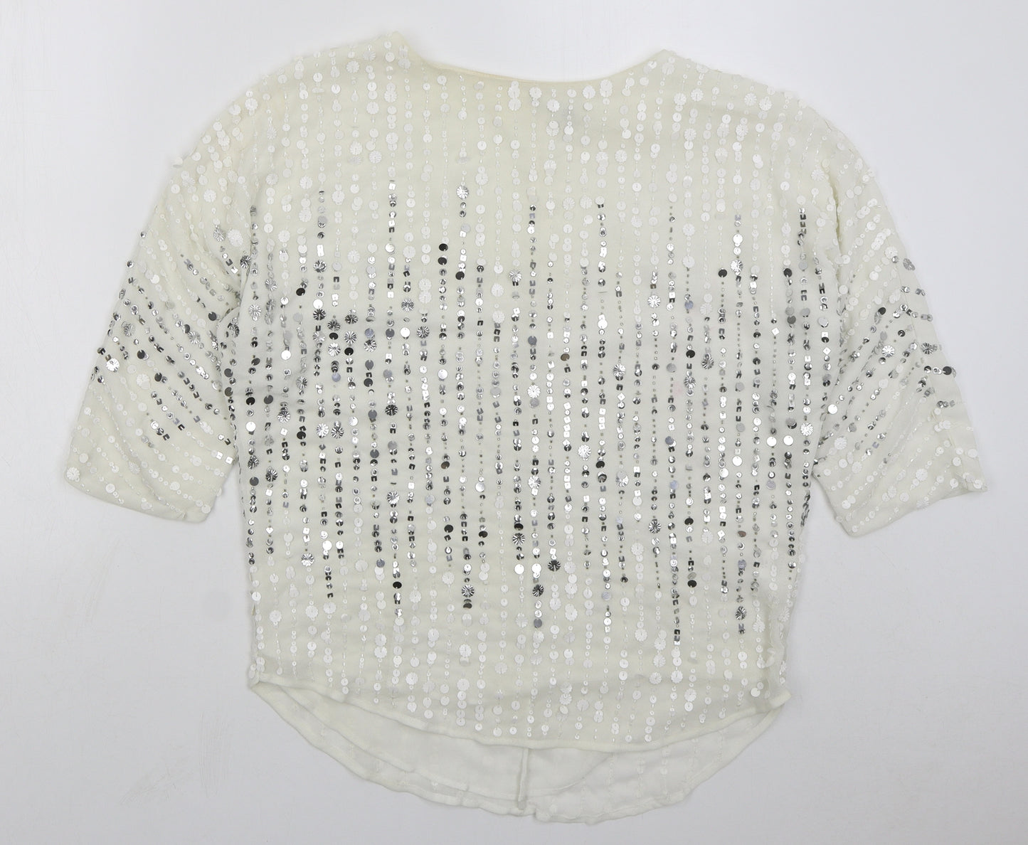 River Island Womens White Polyester Basic Blouse Size S Boat Neck