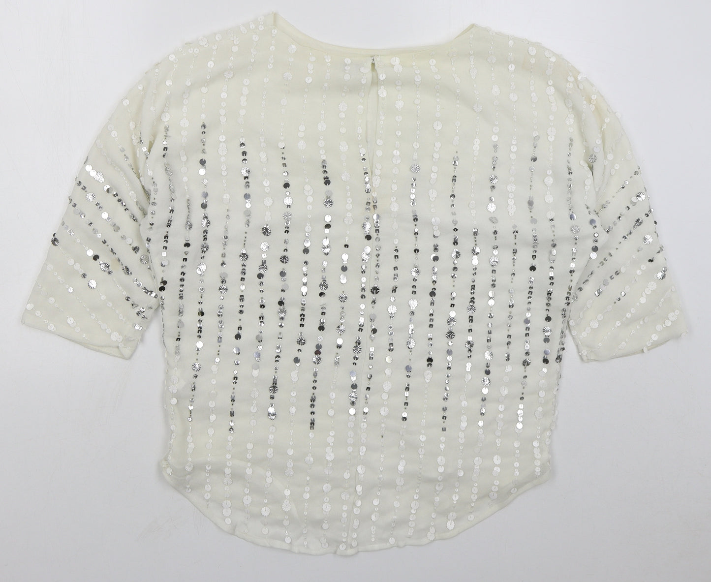 River Island Womens White Polyester Basic Blouse Size S Boat Neck