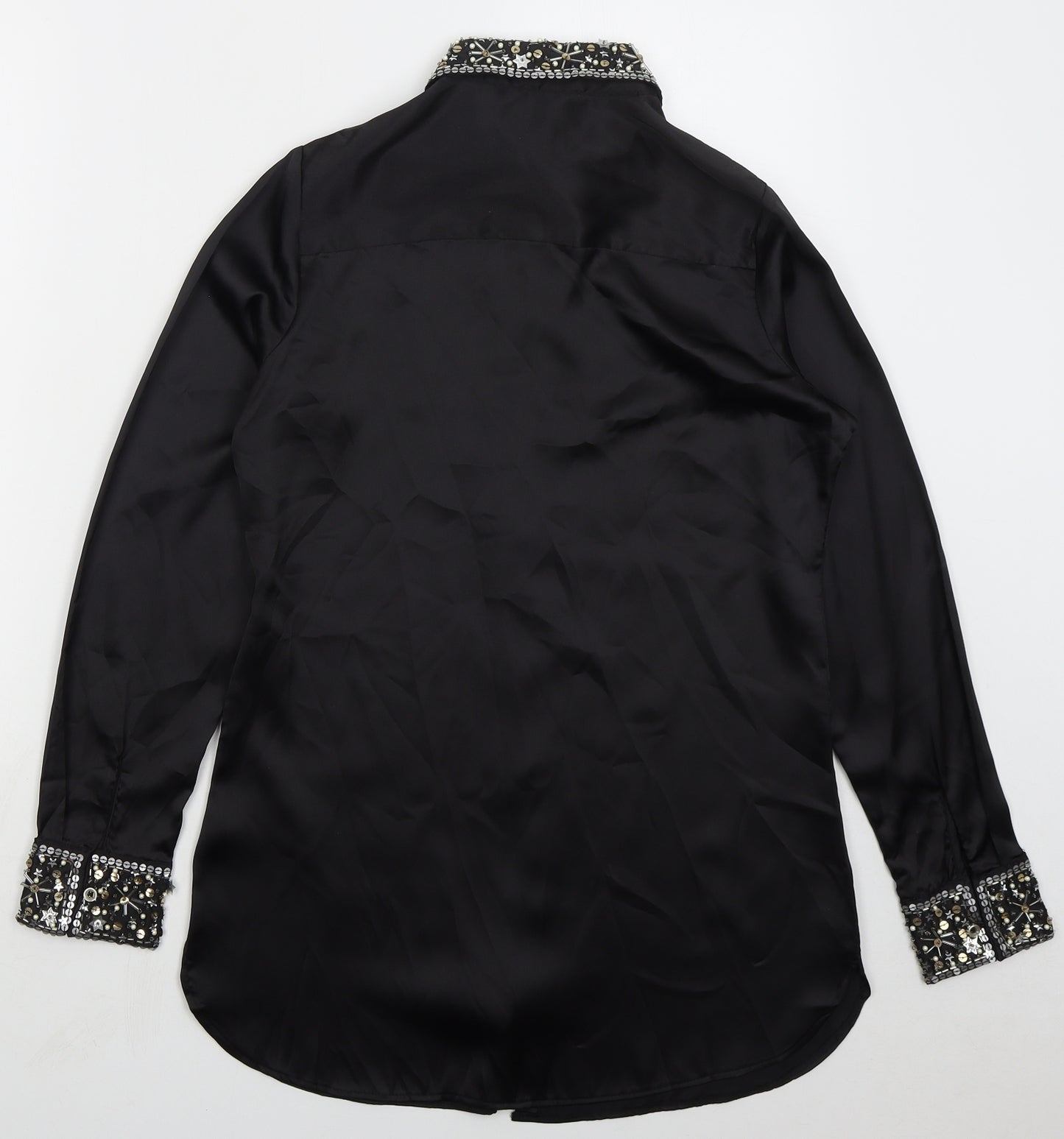 Sosandar Womens Black Polyester Basic Button-Up Size 8 Collared