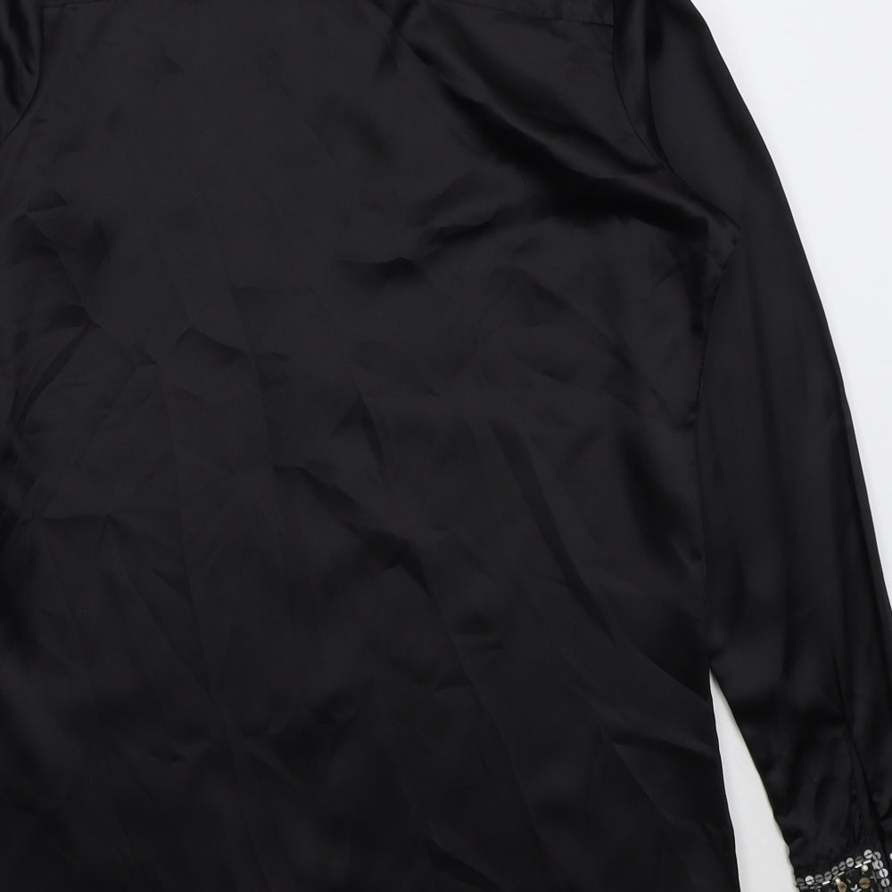 Sosandar Womens Black Polyester Basic Button-Up Size 8 Collared