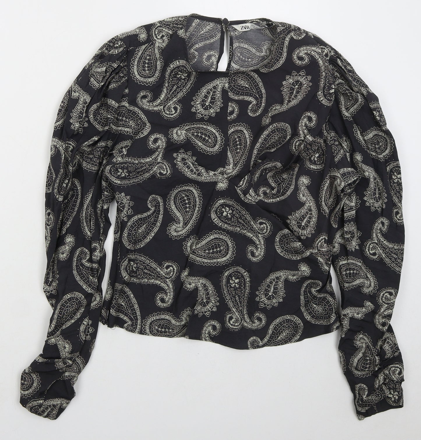 Zara Womens Grey Paisley Modal Basic Blouse Size S Round Neck