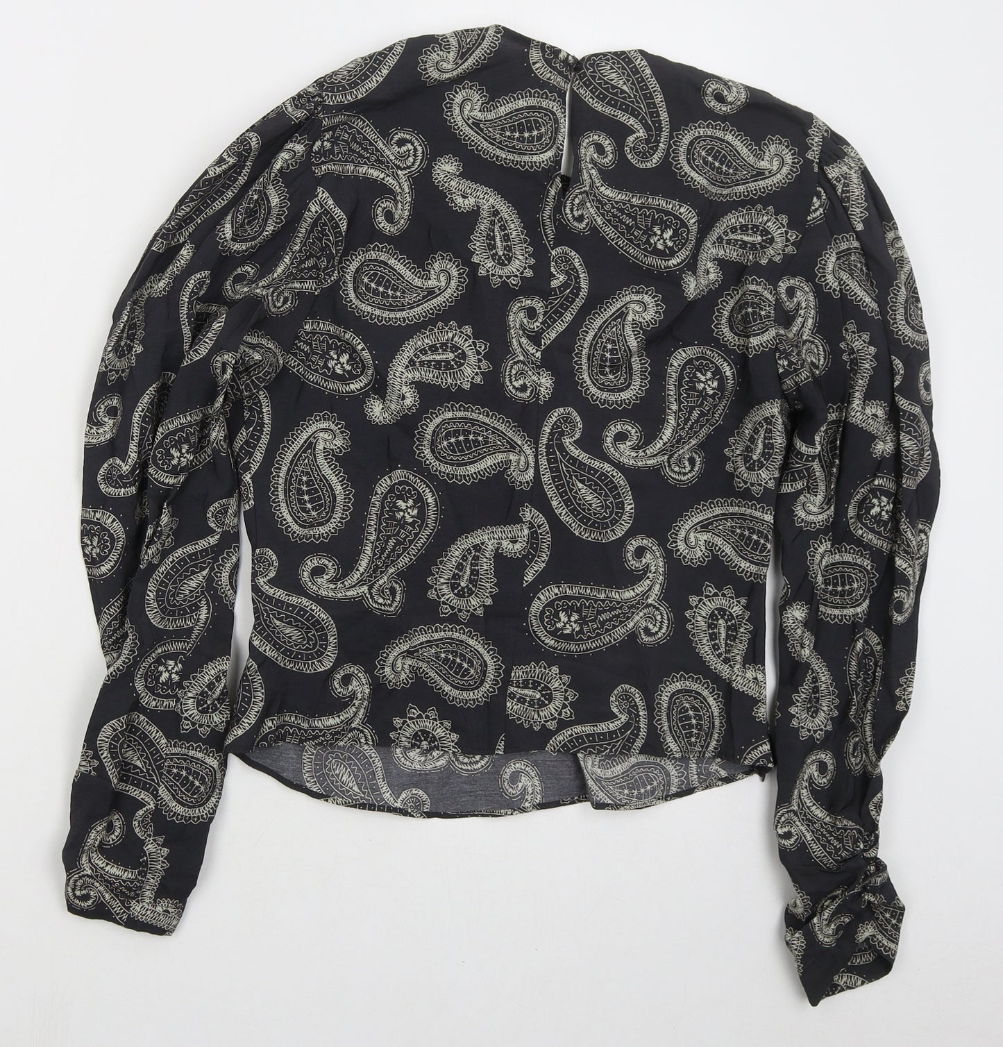 Zara Womens Grey Paisley Modal Basic Blouse Size S Round Neck
