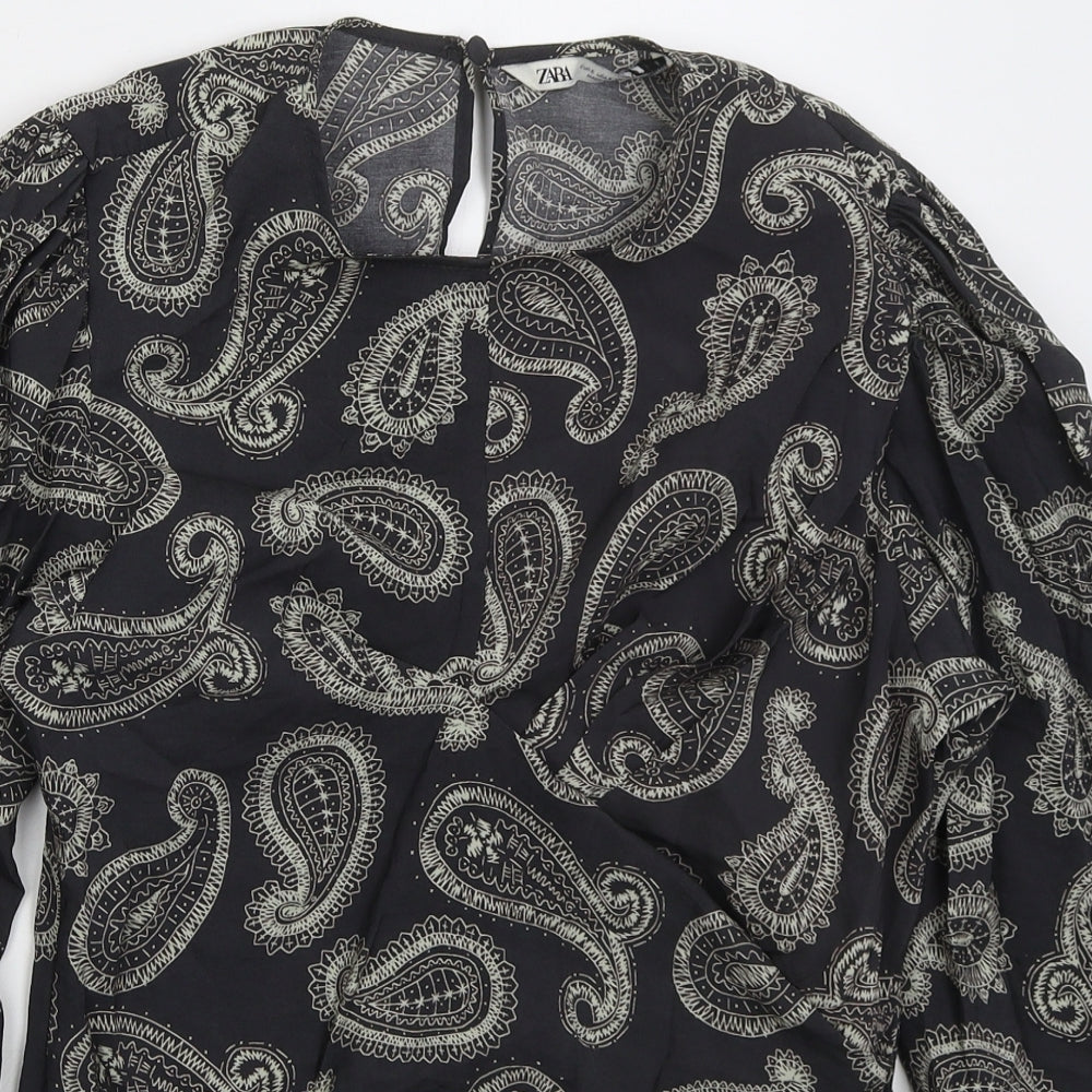 Zara Womens Grey Paisley Modal Basic Blouse Size S Round Neck