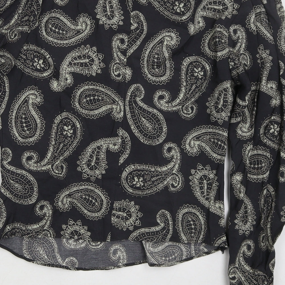 Zara Womens Grey Paisley Modal Basic Blouse Size S Round Neck