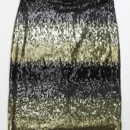 Sosandar Womens Gold Striped Polyester Straight & Pencil Skirt Size 8 Zip