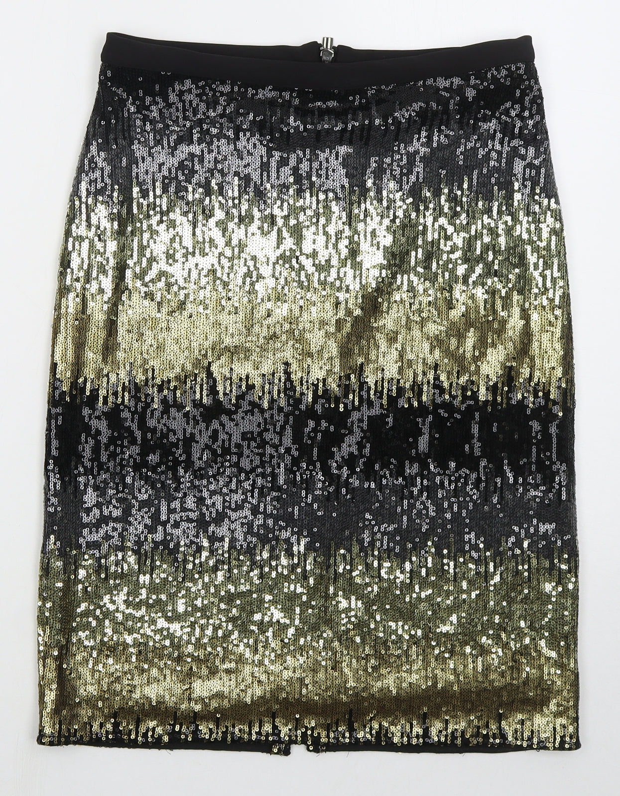 Sosandar Womens Gold Striped Polyester Straight & Pencil Skirt Size 8 Zip
