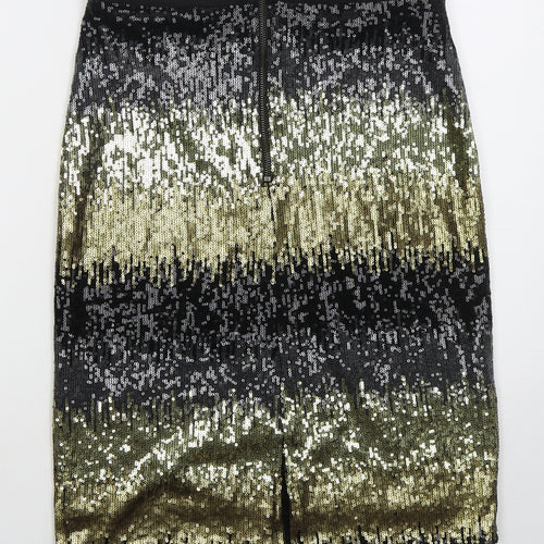 Sosandar Womens Gold Striped Polyester Straight & Pencil Skirt Size 8 Zip