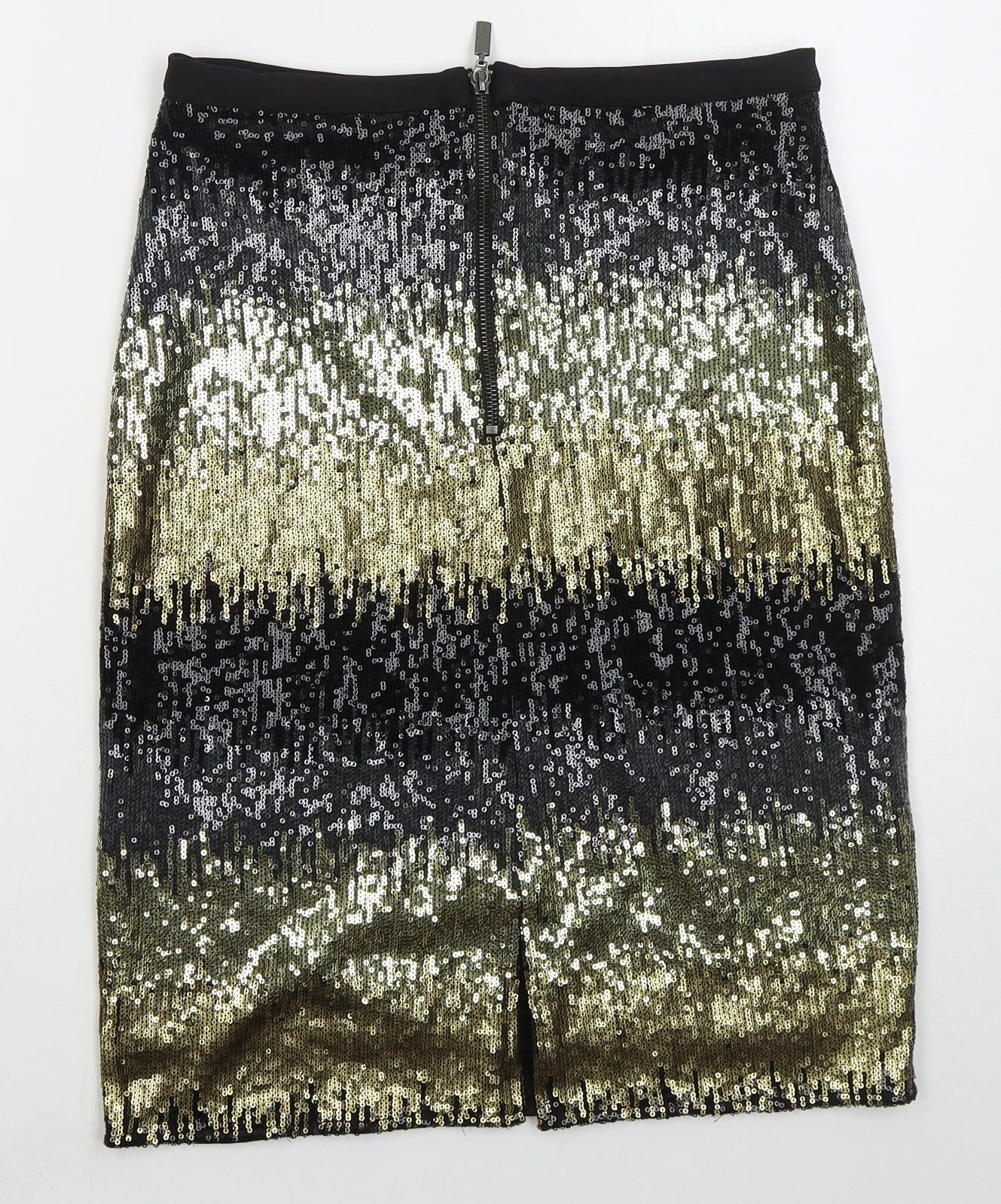 Sosandar Womens Gold Striped Polyester Straight & Pencil Skirt Size 8 Zip