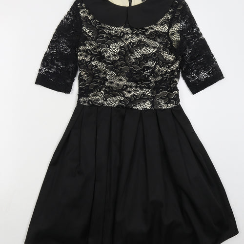 CHI CHI LONDON Womens Black Polyester Skater Dress Size 8 Collared Zip