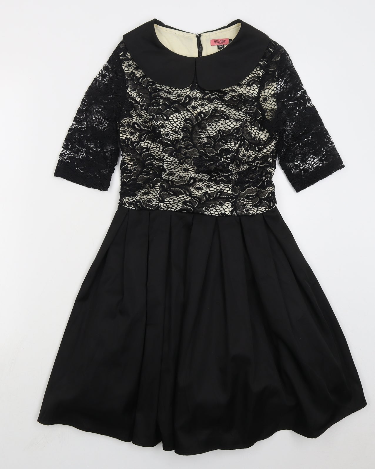 CHI CHI LONDON Womens Black Polyester Skater Dress Size 8 Collared Zip