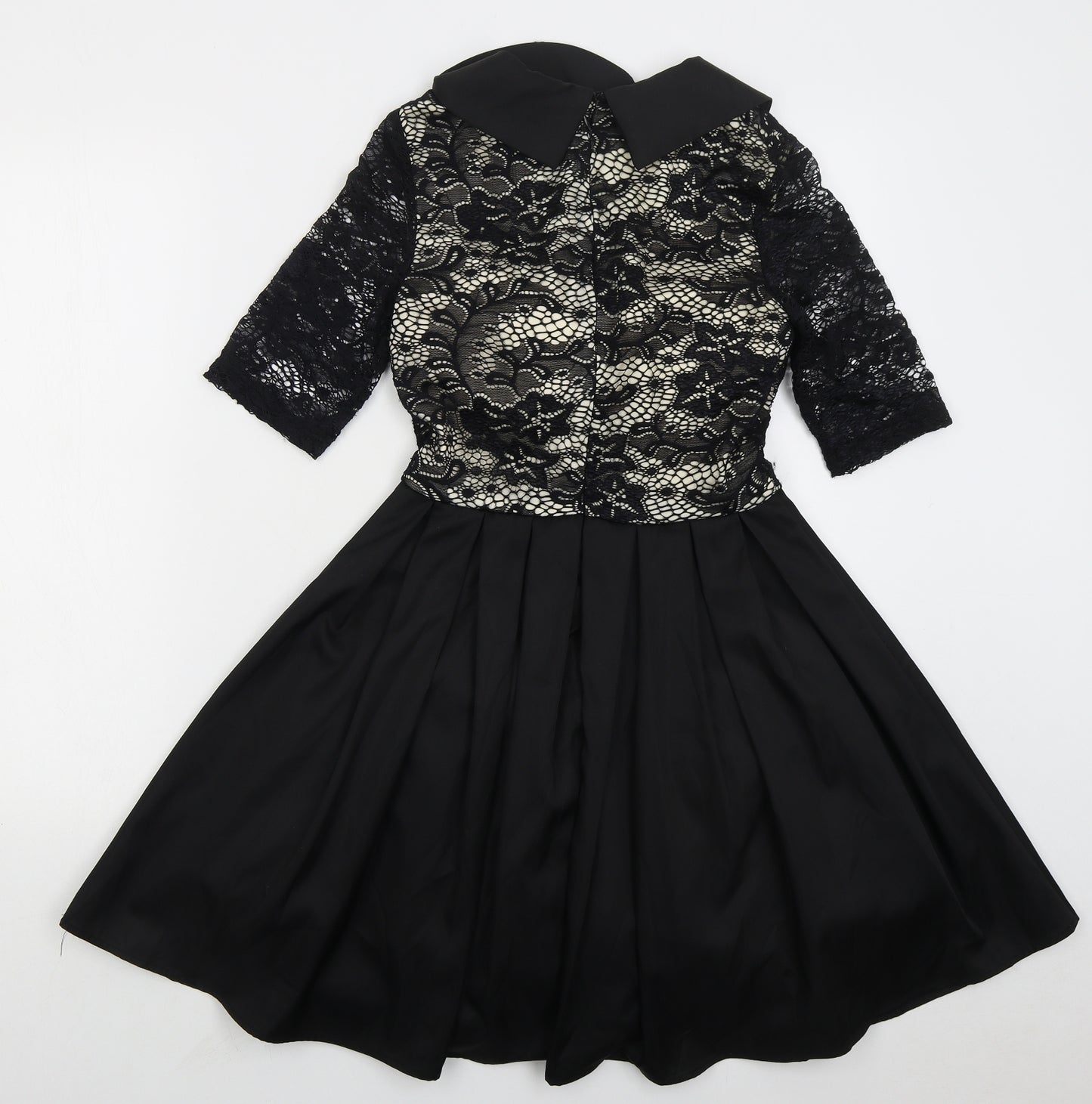 CHI CHI LONDON Womens Black Polyester Skater Dress Size 8 Collared Zip