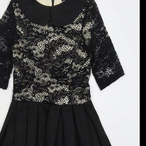 CHI CHI LONDON Womens Black Polyester Skater Dress Size 8 Collared Zip