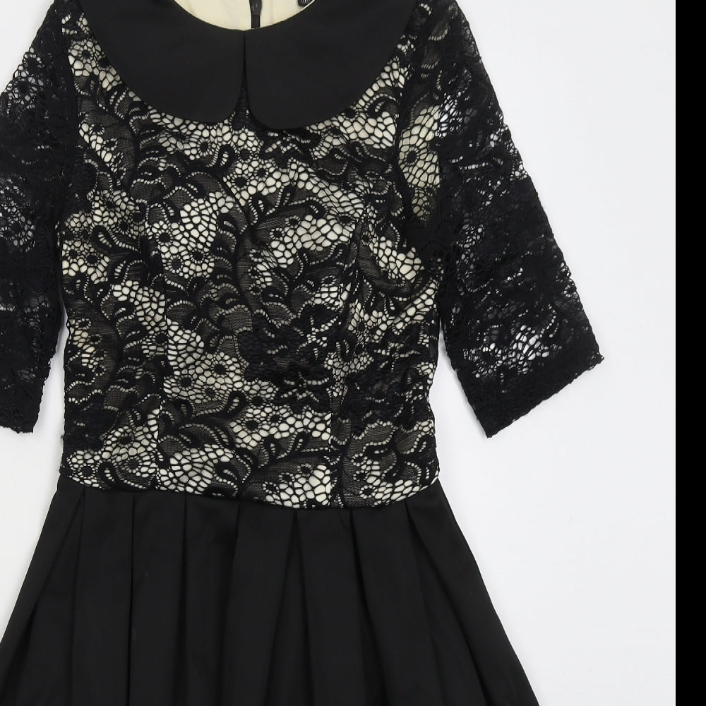 CHI CHI LONDON Womens Black Polyester Skater Dress Size 8 Collared Zip