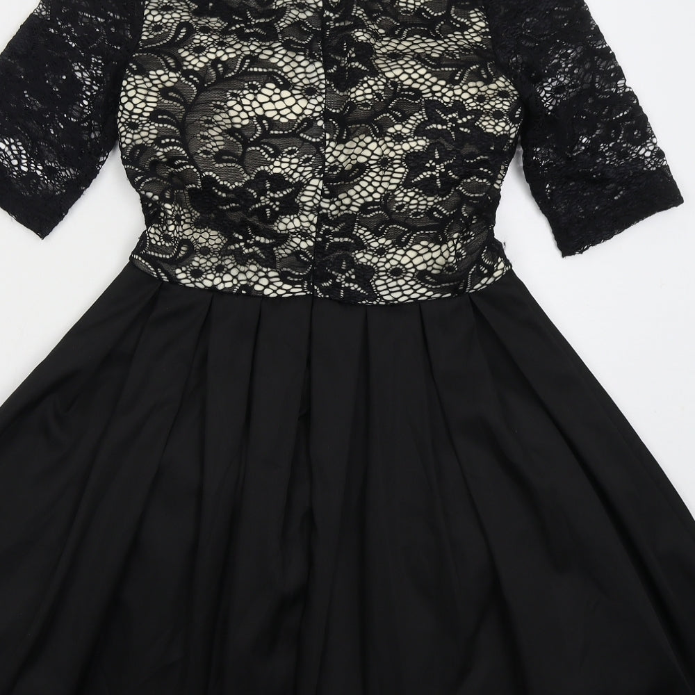CHI CHI LONDON Womens Black Polyester Skater Dress Size 8 Collared Zip