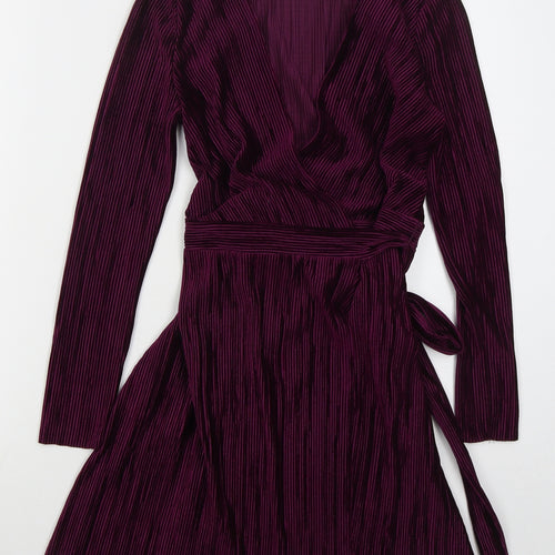 Topshop Womens Purple Polyester Wrap Dress Size 8 V-Neck Tie