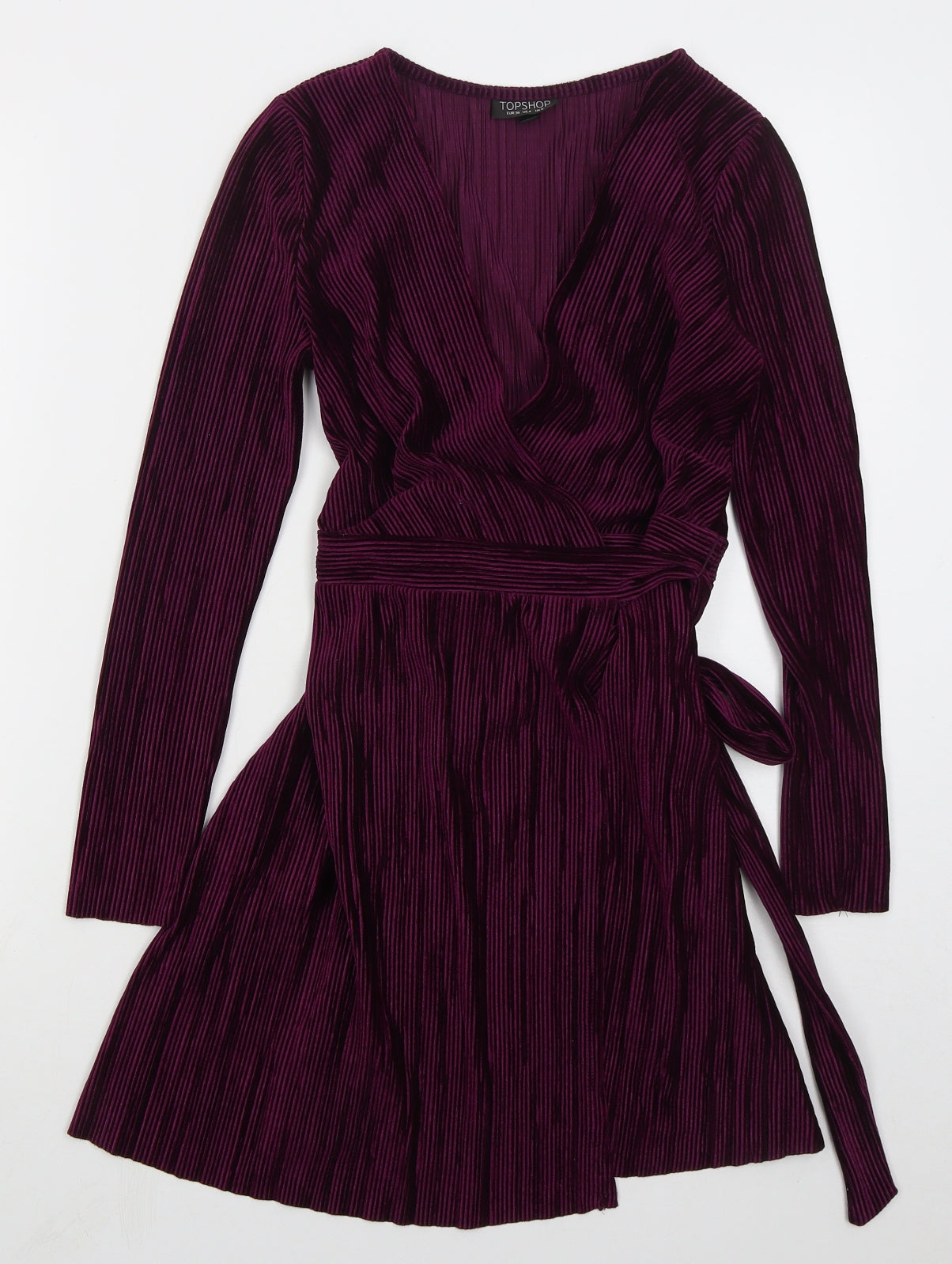 Topshop Womens Purple Polyester Wrap Dress Size 8 V-Neck Tie