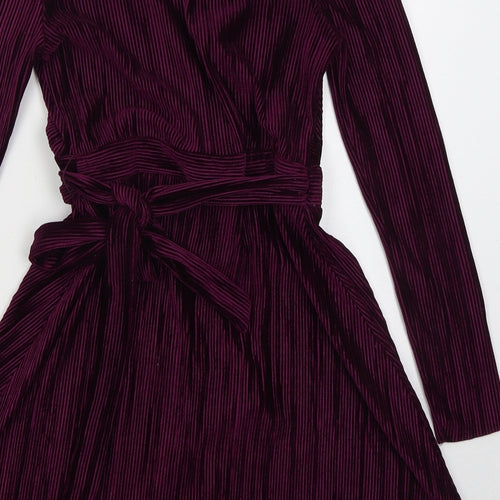 Topshop Womens Purple Polyester Wrap Dress Size 8 V-Neck Tie