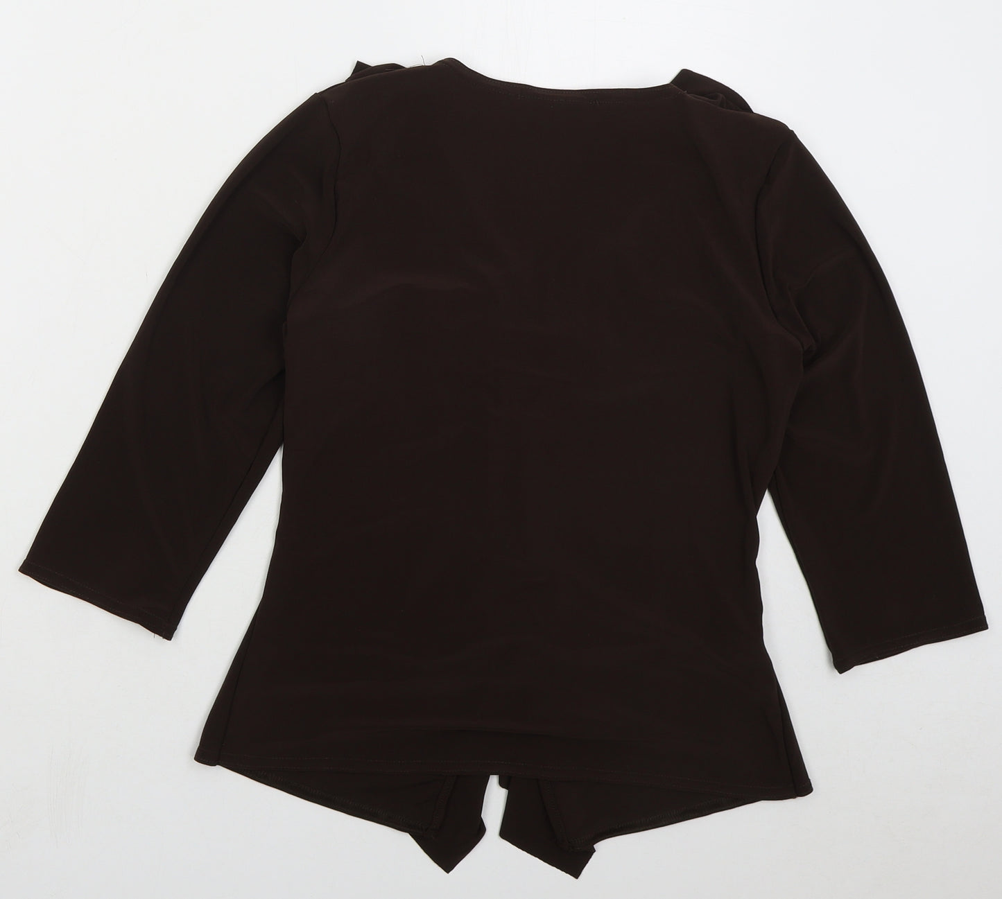 Preworn Womens Brown Polyester Basic Blouse Size 10 V-Neck