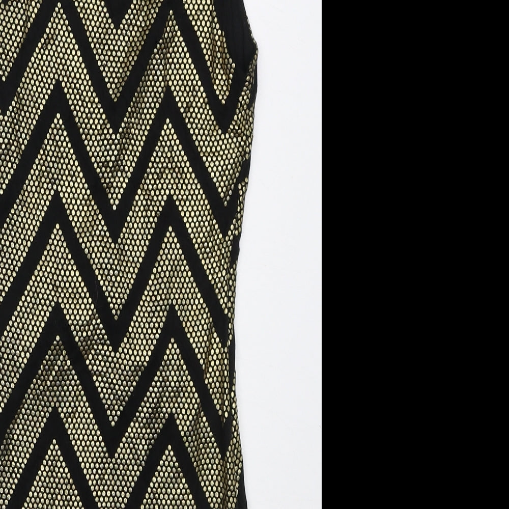 Jane Norman Womens Gold Geometric Viscose Mini Size 10 Boat Neck Pullover