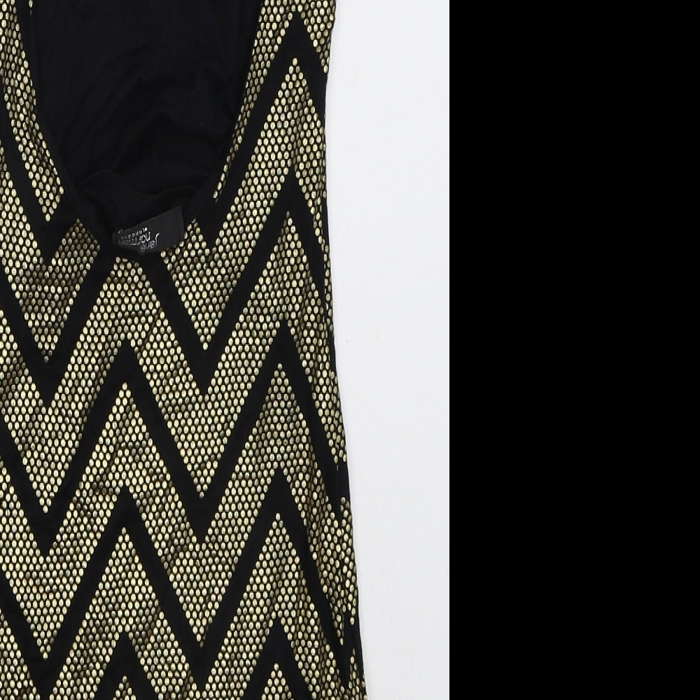 Jane Norman Womens Gold Geometric Viscose Mini Size 10 Boat Neck Pullover
